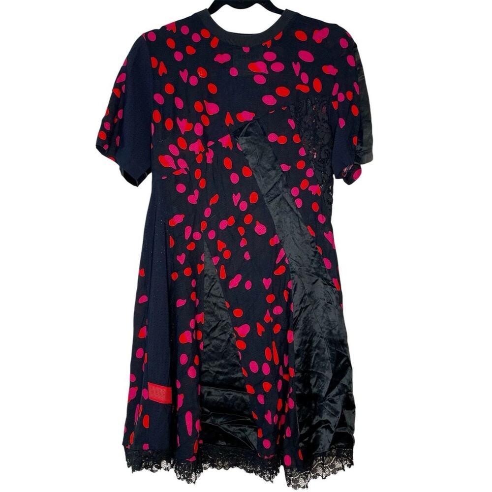 Koche Dress Mini Mixed Media Twisted Dot Satin Lace Pink Red Black Size 34 XS